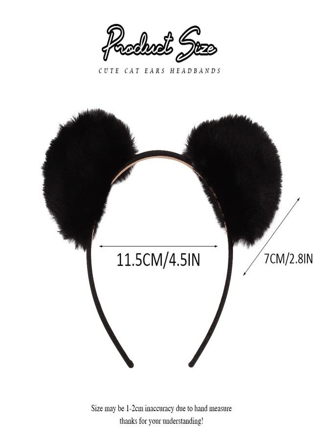 Catery Cat Ear Headband Fur Panda Ear Hair Band Halloween Headpiece Costume Accessories for Women (Black) - Image 2