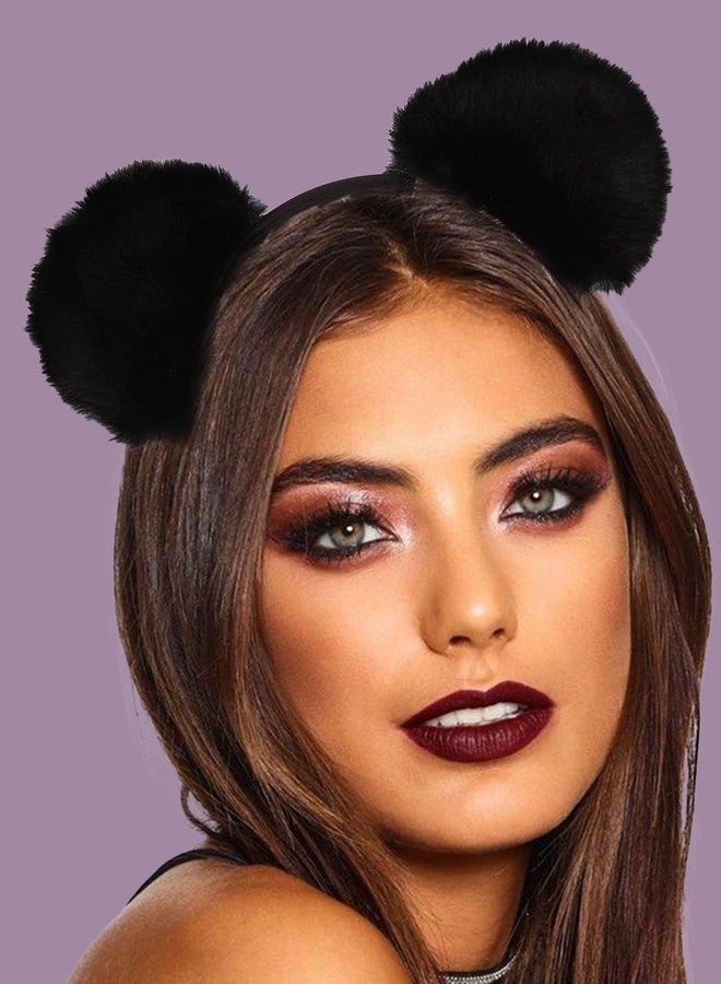 Catery Cat Ear Headband Fur Panda Ear Hair Band Halloween Headpiece Costume Accessories for Women (Black) - Image 1