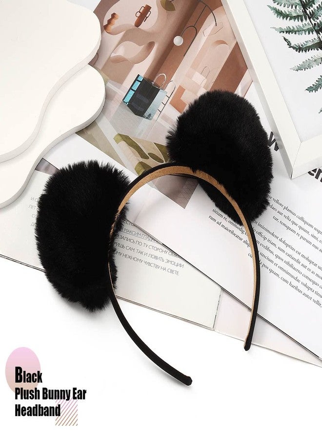 Catery Cat Ear Headband Fur Panda Ear Hair Band Halloween Headpiece Costume Accessories for Women (Black) - Image 5