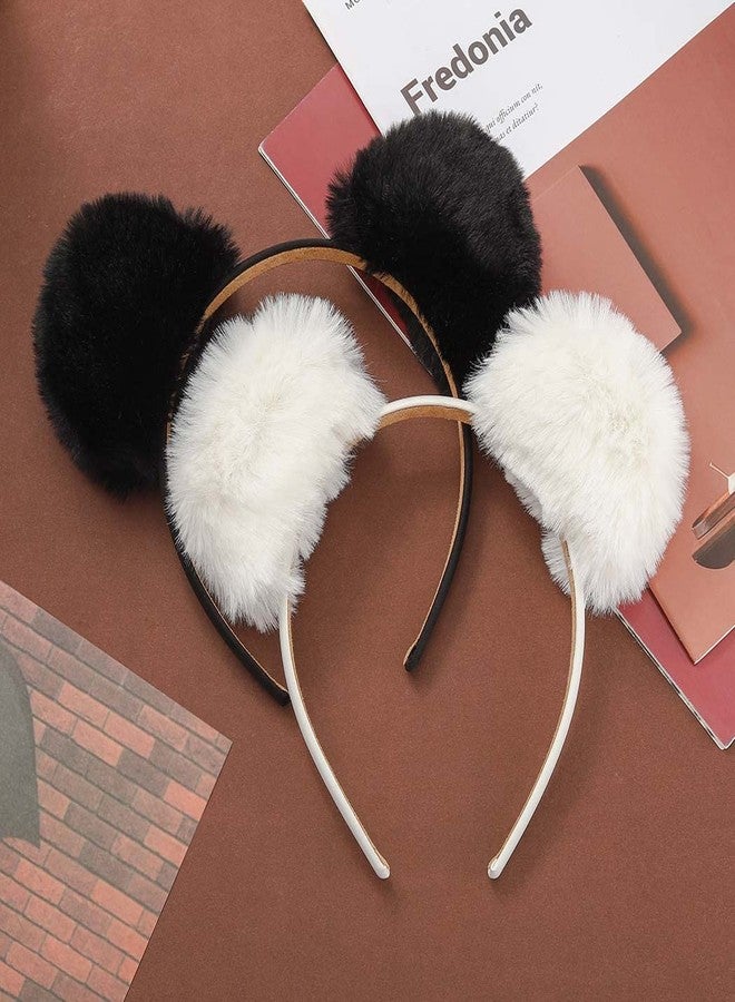 Catery Cat Ear Headband Fur Panda Ear Hair Band Halloween Headpiece Costume Accessories for Women (Black) - Image 3