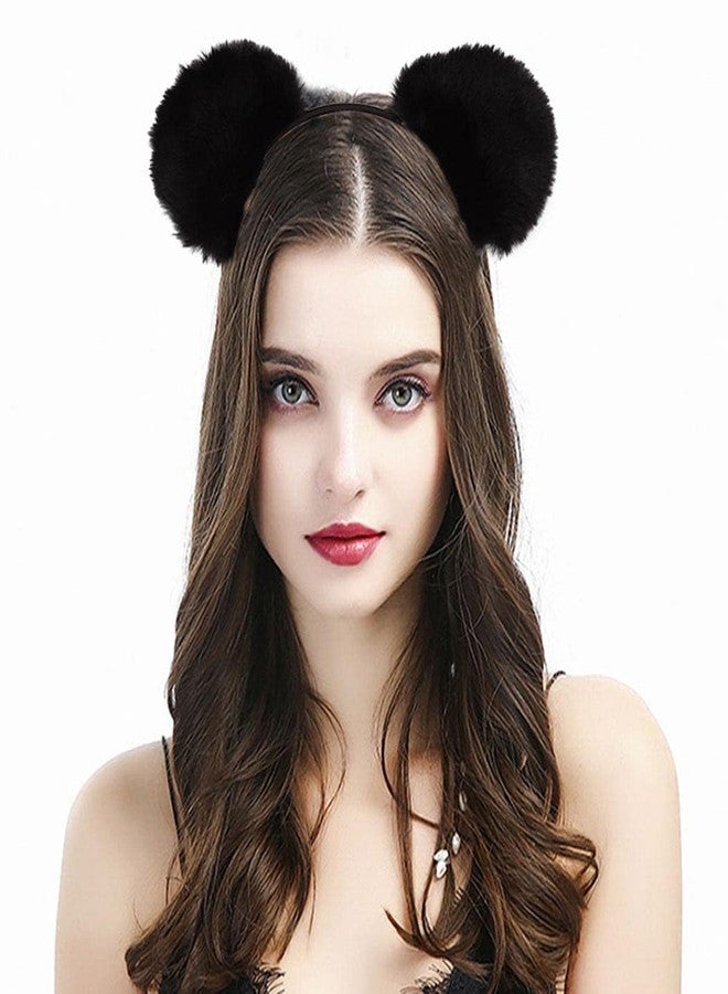 Catery Cat Ear Headband Fur Panda Ear Hair Band Halloween Headpiece Costume Accessories for Women (Black) - Image 4