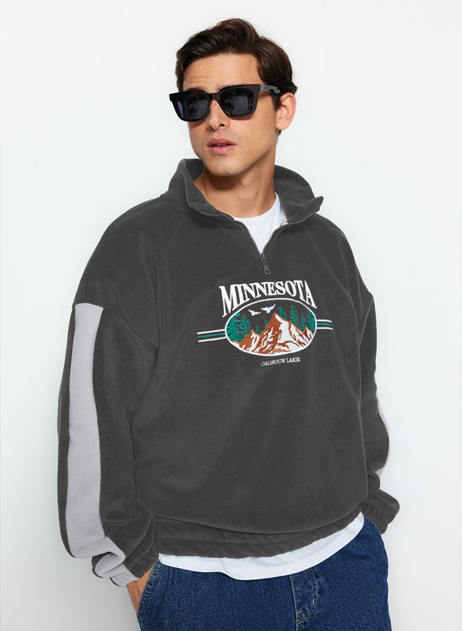 trendyol سويت شيرت بولار مضاد للتقشر بقلنسوة وقصة واسعة/فضفاضة للرجال والنساء - Image 4