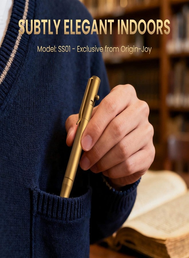 Origin-Joy 1 Pack Stainless Steel Bolt Action Pen Set, Heavy Duty EDC Pocket Gel Tactical Pen With 4 Ballpoint Refills (Gold Vacuum Titanium Plating) - Image 4