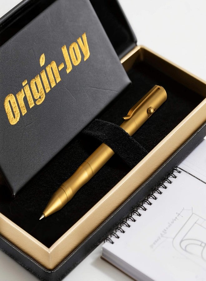 Origin-Joy 1 Pack Stainless Steel Bolt Action Pen Set, Heavy Duty EDC Pocket Gel Tactical Pen With 4 Ballpoint Refills (Gold Vacuum Titanium Plating) - Image 3