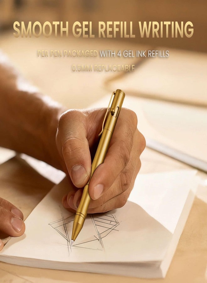 Origin-Joy 1 Pack Stainless Steel Bolt Action Pen Set, Heavy Duty EDC Pocket Gel Tactical Pen With 4 Ballpoint Refills (Gold Vacuum Titanium Plating) - Image 5
