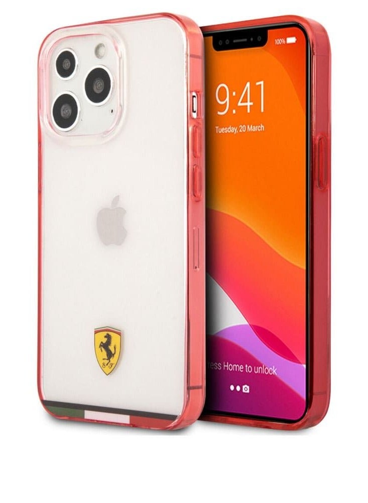 devia Ferrari Italia Stripe Transparent Hard Case Print Logo For iPhone 13 Pro (6.1") - Red - Image 1