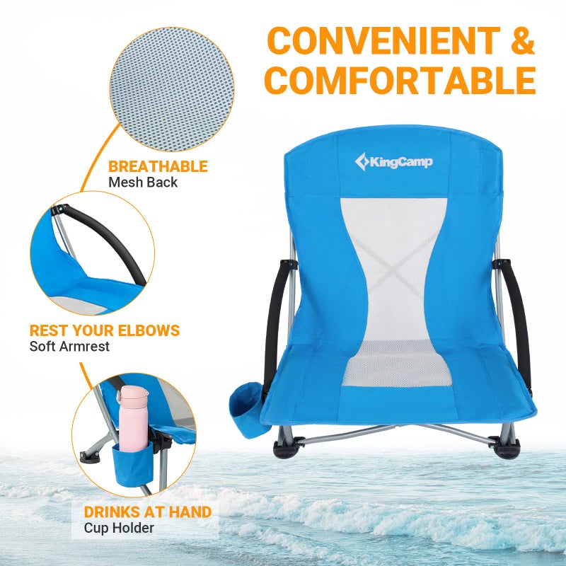 KingCamp Low Beach Chairs, Folding Portable Chair for Adults Lightweight Extra Wide Seat 300lbs Heavy Duty Oversized Backpack, Carry Bag for Camping ErgoBreeze C Blue 2pcs/ErgoBreeze Classic Mesh Wide - Image 4