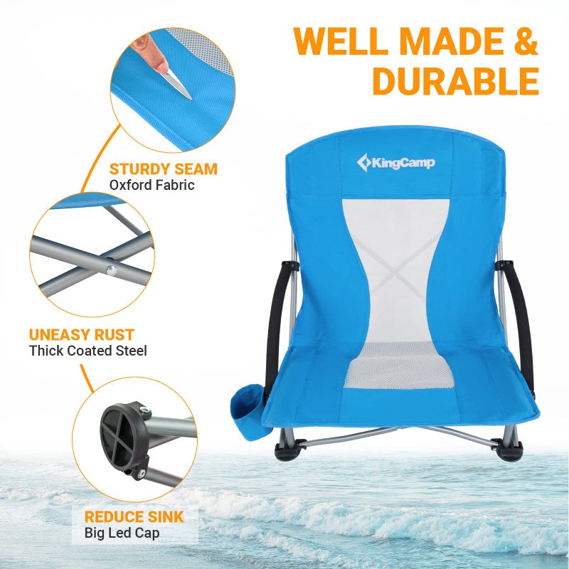 KingCamp Low Beach Chairs, Folding Portable Chair for Adults Lightweight Extra Wide Seat 300lbs Heavy Duty Oversized Backpack, Carry Bag for Camping ErgoBreeze C Blue 2pcs/ErgoBreeze Classic Mesh Wide - Image 5