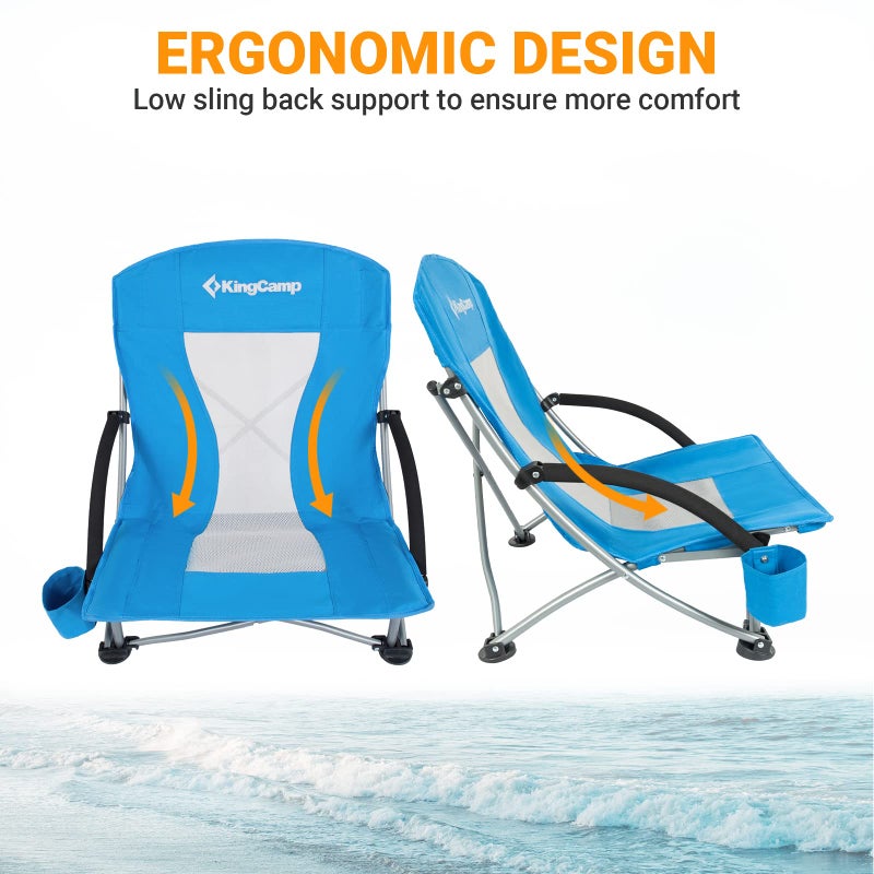 KingCamp Low Beach Chairs, Folding Portable Chair for Adults Lightweight Extra Wide Seat 300lbs Heavy Duty Oversized Backpack, Carry Bag for Camping ErgoBreeze C Blue 2pcs/ErgoBreeze Classic Mesh Wide - Image 2