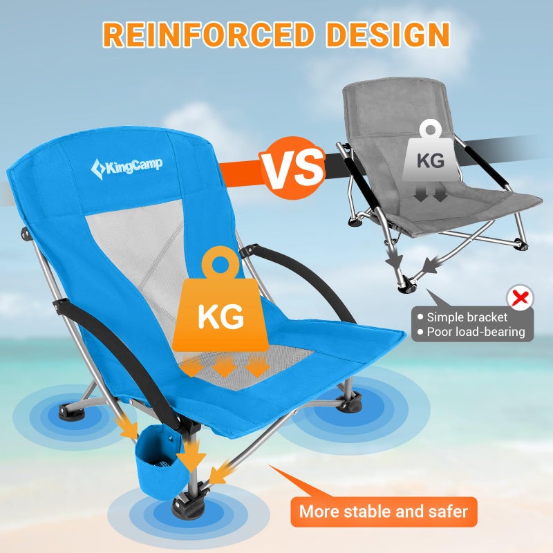 KingCamp Low Beach Chairs, Folding Portable Chair for Adults Lightweight Extra Wide Seat 300lbs Heavy Duty Oversized Backpack, Carry Bag for Camping ErgoBreeze C Blue 2pcs/ErgoBreeze Classic Mesh Wide - Image 3