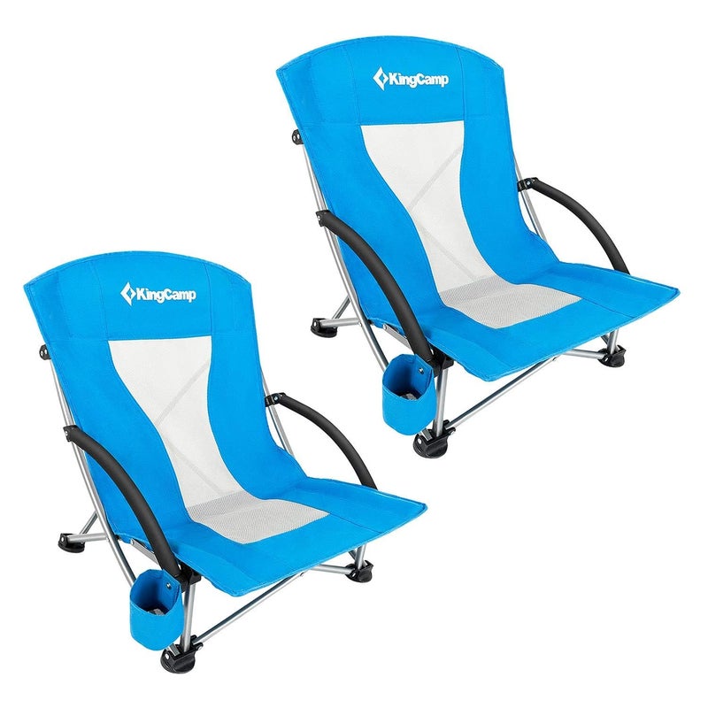KingCamp Low Beach Chairs, Folding Portable Chair for Adults Lightweight Extra Wide Seat 300lbs Heavy Duty Oversized Backpack, Carry Bag for Camping ErgoBreeze C Blue 2pcs/ErgoBreeze Classic Mesh Wide - Image 1