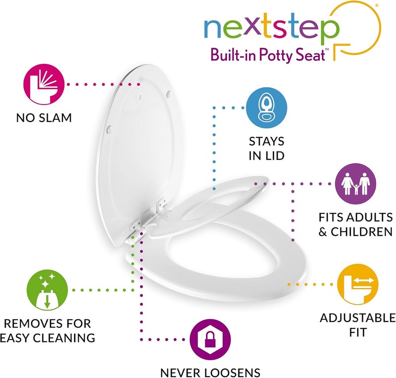 Mayfair NextStep2 Toilet Seat with Toddler Potty Training Seat BuiltIn Slow Close Easy Clean Magnetic Removable Kids Seat Made in USA ROUND White - Image 5