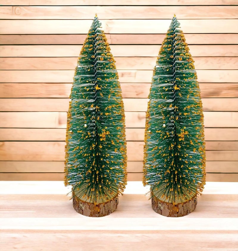 SESONBY SESONBY 2 Pcs One Feet Golden Glitter Artificial Tabletop Christmas Pine Tree for Holiday Home Office Decoration Christmas Tree Table Small Xmas TreeTable Top Christmas Tree  - Image 1