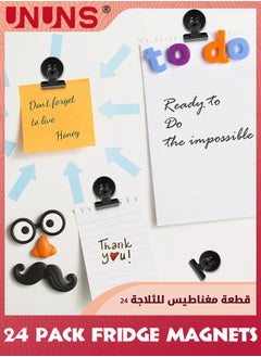 UNUNS مغناطيس الثلاجة، 24 حزمة من المشابك المغناطيسية، مشابك البلدغ، مثالية لعرض الصور المغناطيسية للثلاجة، مغناطيس للاستخدام المدرسي المنزلي لمقاطع مغناطيسية شديدة التحمل للسبورة البيضاء  - Image 4