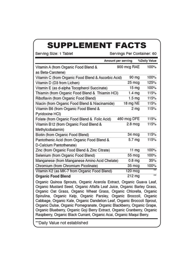 Organic Earth Men’S Daily Multivitamins with Organic Guava, Broccoli & Kelp (60 Capsules) - Image 2