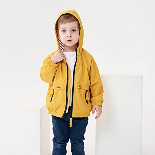 Volunboy Toddler Boys Windbreaker Casual Outerwear Kids Lightweight Zip Hooded Jacket Baby Cute Dust Coat (Yellow, 2-3T) - Image 5