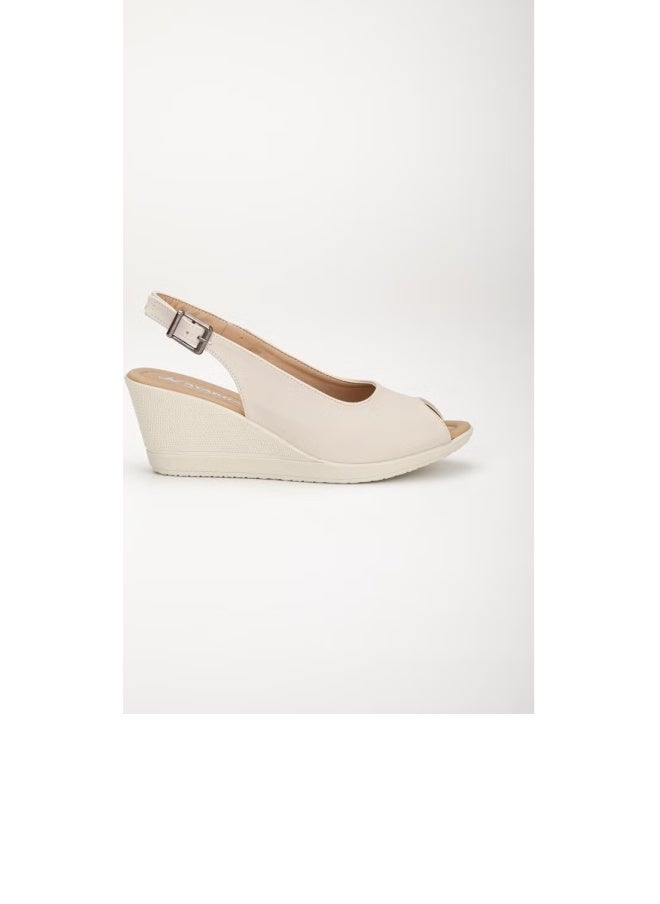 ALDO Slices Shoe Filling Sole Toe and Back Open Orthopedic Artificial Leather Beige Women's Wedge Heel Shoes - Image 1