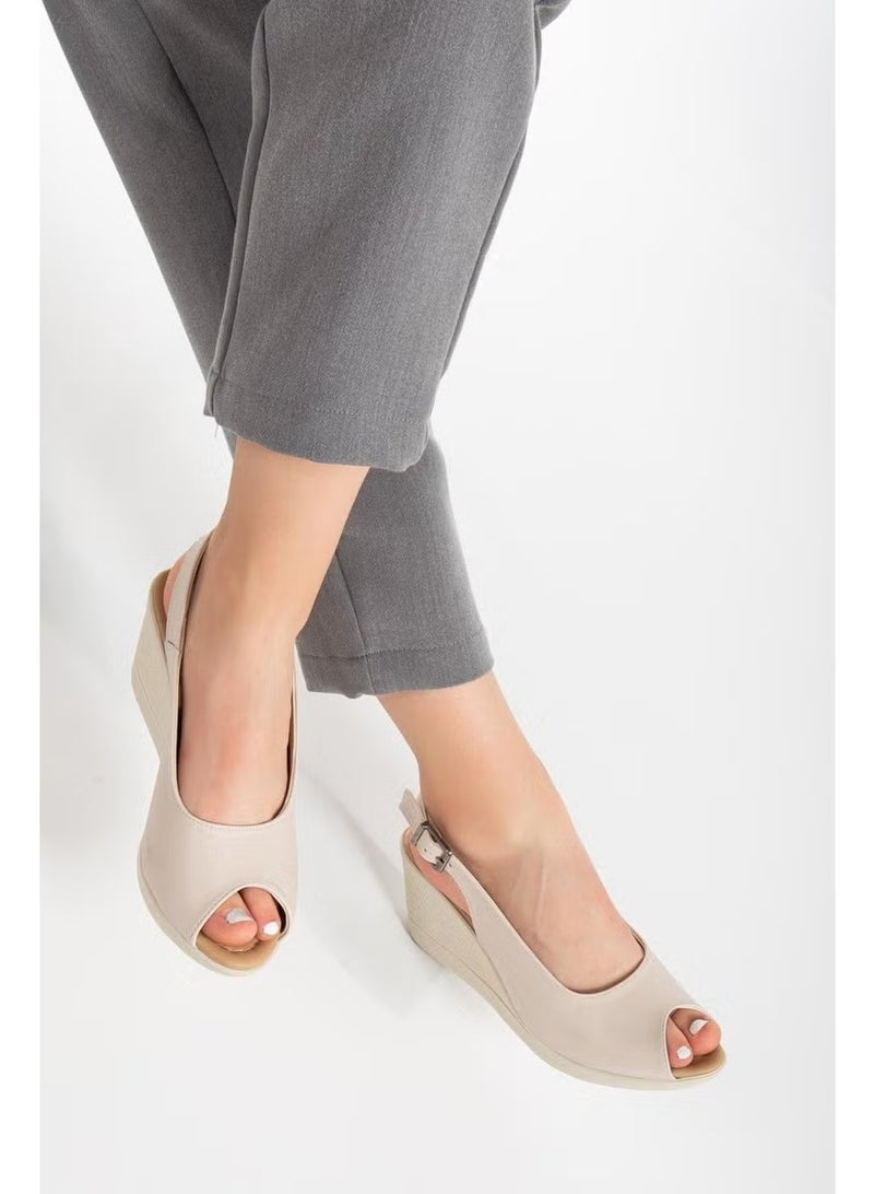 ALDO Slices Shoe Filling Sole Toe and Back Open Orthopedic Artificial Leather Beige Women's Wedge Heel Shoes - Image 2
