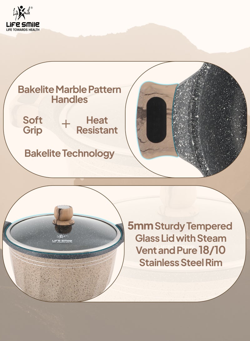 Life Smile Granite Nonstick Cookwares with Glass Lids & Utensils-Cookware Set includes Soup Pots( 32cm, 28cm,24cm, 20cm), 28cm Fry Pan, 28cm Shallow Pots,18cm Saucepan - Image 2