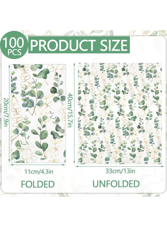 IANFEPH 100PCS Greenery Paper Napkins 3 Ply Disposable Hand Towels for Bathroom Green Eucalyptus Leaf Guest Napkins Decorative Dinner Napkins for Wedding Birthday Bridal Baby Shower Spring Party - Image 2