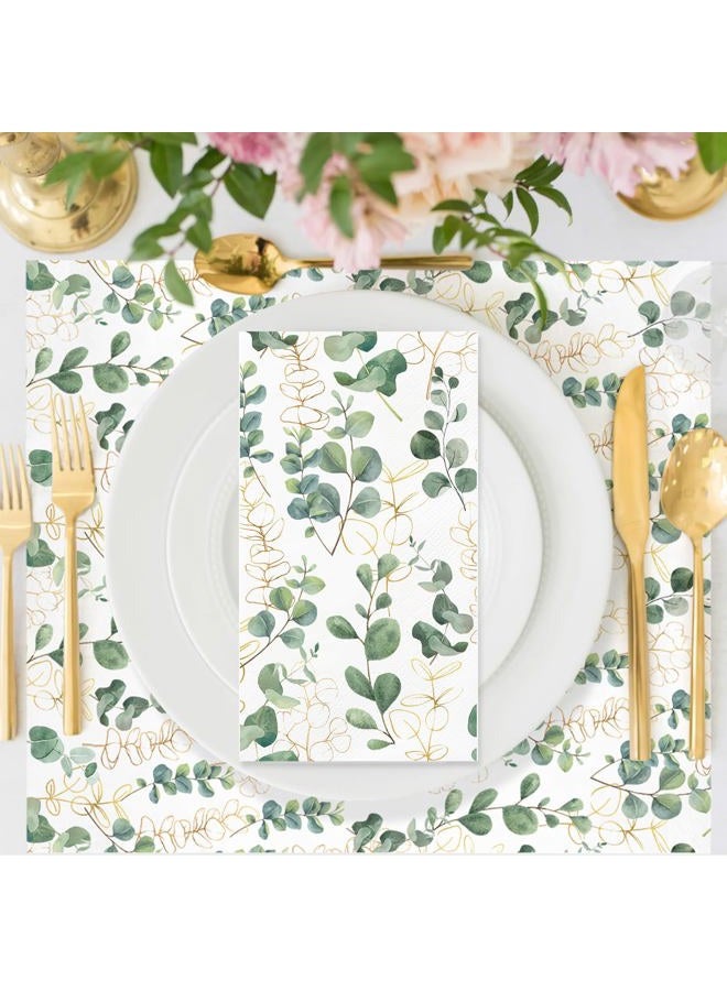 IANFEPH 100PCS Greenery Paper Napkins 3 Ply Disposable Hand Towels for Bathroom Green Eucalyptus Leaf Guest Napkins Decorative Dinner Napkins for Wedding Birthday Bridal Baby Shower Spring Party - Image 4