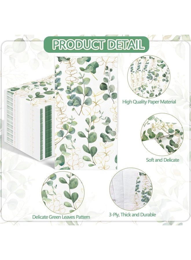 IANFEPH 100PCS Greenery Paper Napkins 3 Ply Disposable Hand Towels for Bathroom Green Eucalyptus Leaf Guest Napkins Decorative Dinner Napkins for Wedding Birthday Bridal Baby Shower Spring Party - Image 3