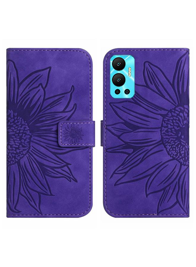 اس-توب جراب لهاتف Infinix Hot 12 مصنوع من الجلد بتصميم زهرة الشمس مع حبل تعليق - Image 2