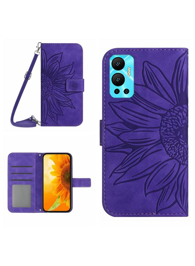 اس-توب جراب لهاتف Infinix Hot 12 مصنوع من الجلد بتصميم زهرة الشمس مع حبل تعليق - Image 1
