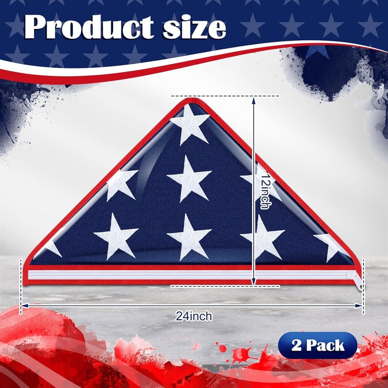 Kajaia 2 Pieces Vinyl Memorial Flag Display Bag with Zipper Lightweight Easy Storage Memorial Day Burial Folded Flags Plastic Bags Triangle Holders for American Veterans Funeral 5 x 95 - Image 2