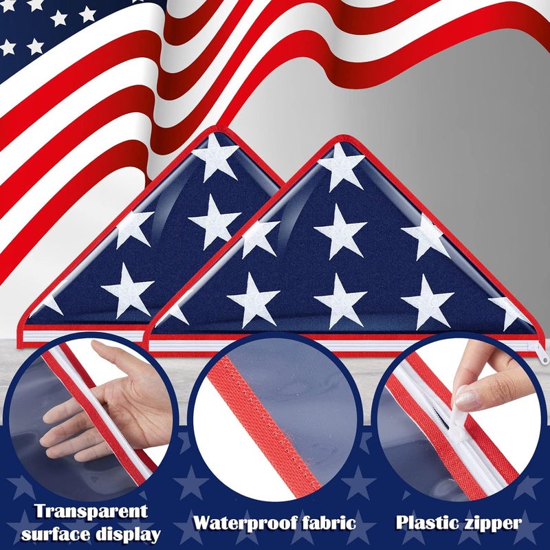 Kajaia 2 Pieces Vinyl Memorial Flag Display Bag with Zipper Lightweight Easy Storage Memorial Day Burial Folded Flags Plastic Bags Triangle Holders for American Veterans Funeral 5 x 95 - Image 3