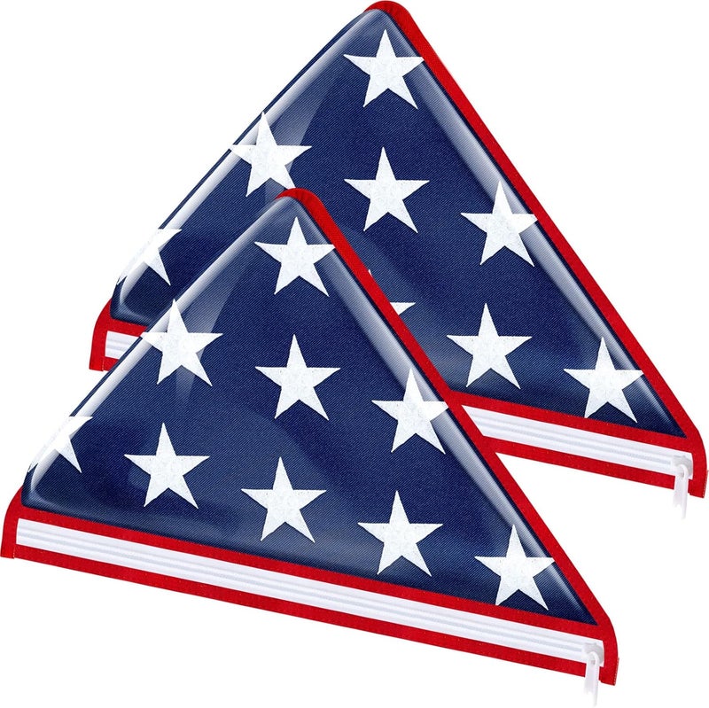 Kajaia 2 Pieces Vinyl Memorial Flag Display Bag with Zipper Lightweight Easy Storage Memorial Day Burial Folded Flags Plastic Bags Triangle Holders for American Veterans Funeral 5 x 95 - Image 1