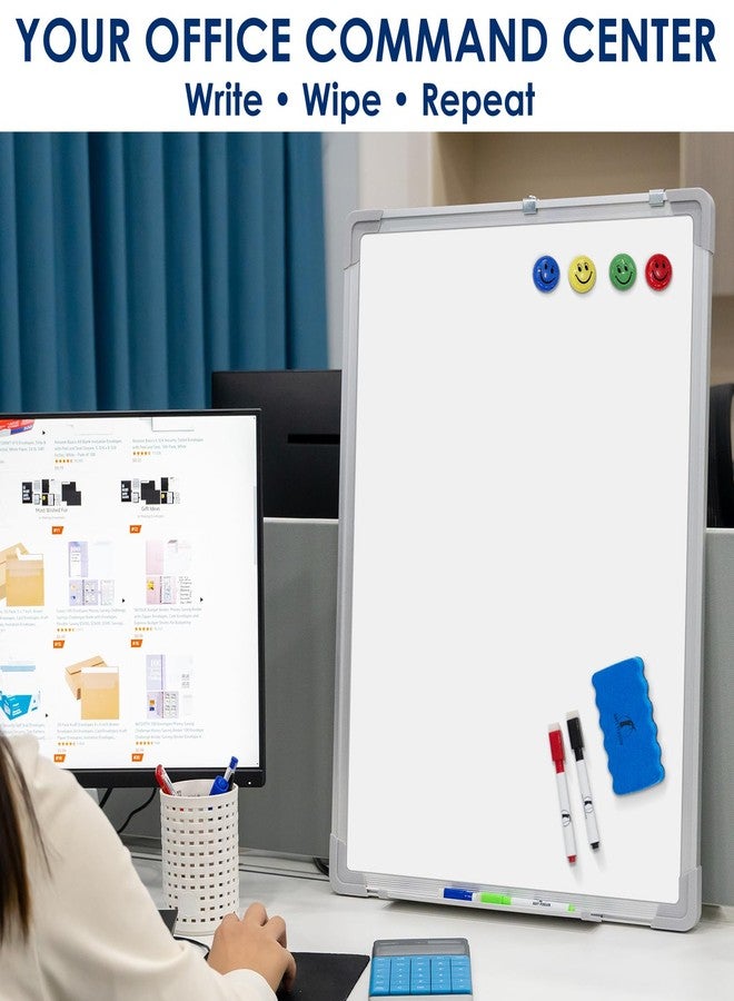 Navy Penguin Whiteboard Set - Dry Erase Board 18 x 24 in with 1 Magnetic Dry Eraser, 4 Drywipe Markers and 4 Magnets - Small White Hanging Message Scoreboard for Home and Office (18x24 in) - Image 2