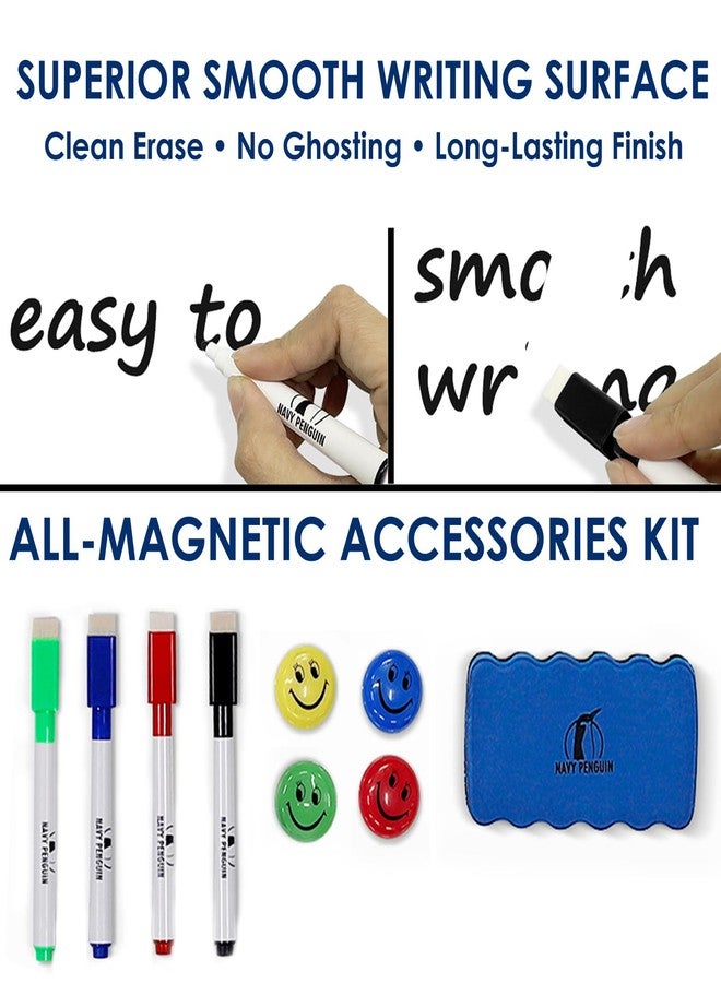 Navy Penguin Whiteboard Set - Dry Erase Board 18 x 24 in with 1 Magnetic Dry Eraser, 4 Drywipe Markers and 4 Magnets - Small White Hanging Message Scoreboard for Home and Office (18x24 in) - Image 4