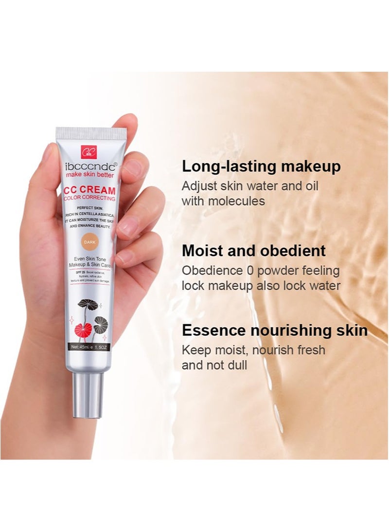 ibcccndc CC Cream with Centella Asiatica for Colour Correction, Full Coverage Foundation with SPF 25, Even Skin Tone Makeup & Skin Care, Long-Lasting Moisturising Concealer, Dark 45 ml - Image 2