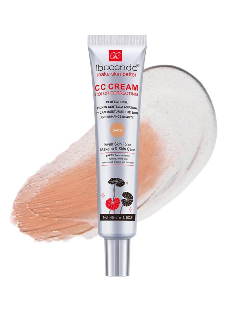 ibcccndc CC Cream with Centella Asiatica for Colour Correction, Full Coverage Foundation with SPF 25, Even Skin Tone Makeup & Skin Care, Long-Lasting Moisturising Concealer, Dark 45 ml - Image 1