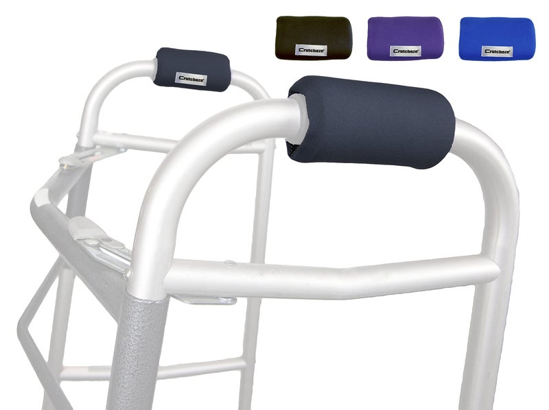 Crutcheze Walker Padded Hand Grip Covers Made in USA Moisture Wicking Comfort Fashion Washable Walker Handle Cushion Mobility Aid Accessories Gray