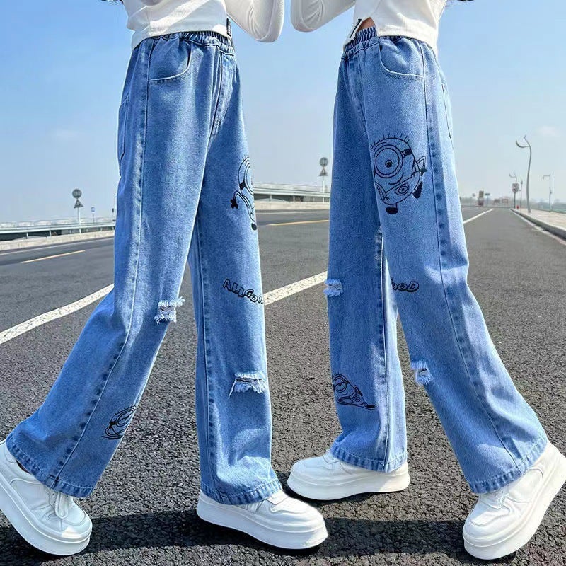 Girls' Denim Pants, Girls' Loose Jeans, Single Pants, Children'S Clothing, New Baby Pants, - Image 4