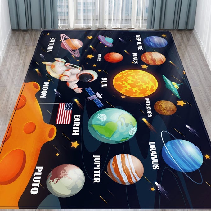 OUTER SPACE KIDS RUG FOR PLAYROOM SOLAR SYSTEM EDUCATIONAL FLOOR MAT CLASSROOM PLAY CARPET FOR CHILDREN BEDROOM 787X59 IN