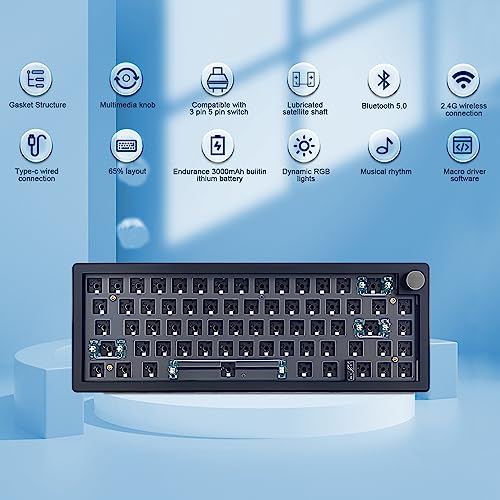 Boyi مجموعة لوحة المفاتيح BOYI GMK67 بدون قاعدة، 65% RGB قابلة للتبديل الساخن مثبتة على حشوة ثلاثية الوضع BT/2.4GHz/USB-C 4000mAh لوحة مفاتيح ميكانيكية مخصصة قابلة للبرمجة للألعاب DIY مع مقبض (أسود) - Image 4