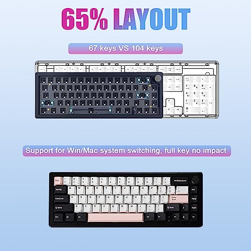 Boyi مجموعة لوحة المفاتيح BOYI GMK67 بدون قاعدة، 65% RGB قابلة للتبديل الساخن مثبتة على حشوة ثلاثية الوضع BT/2.4GHz/USB-C 4000mAh لوحة مفاتيح ميكانيكية مخصصة قابلة للبرمجة للألعاب DIY مع مقبض (أسود) - Image 5