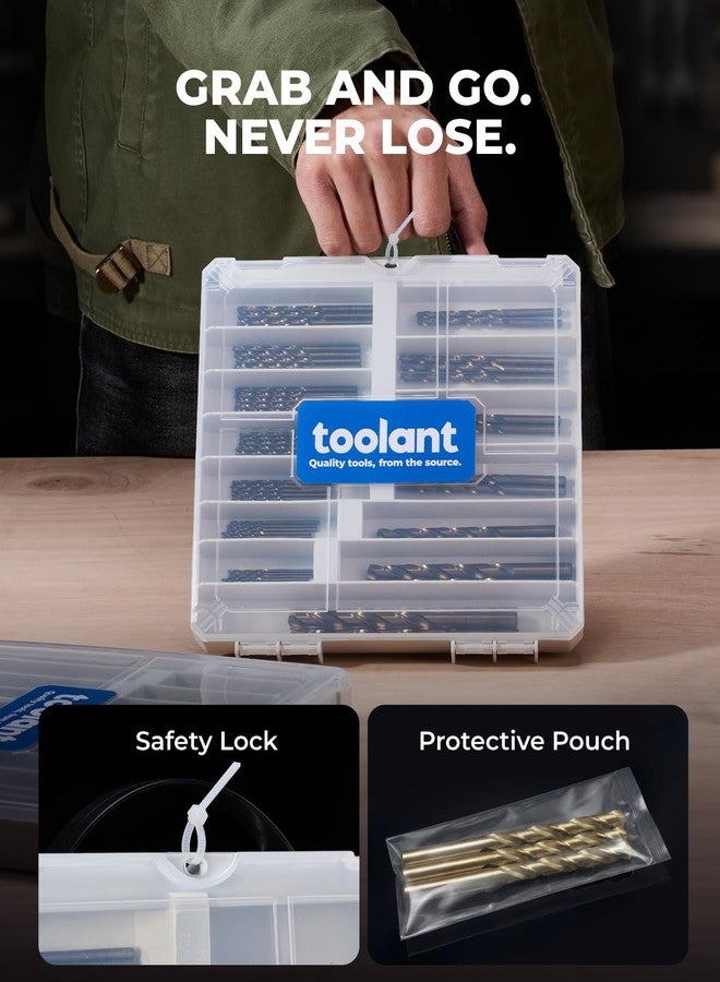 toolant 99Pcs Drill Bit Set,Cobalt Drill Bits Index for Hardened Metal,Stainless Steel,Plastics, Wood,Titanium Twist Jobber Drill Bits Bulk 1/16"-3/8", with Plastic Index Storage Case - Image 5