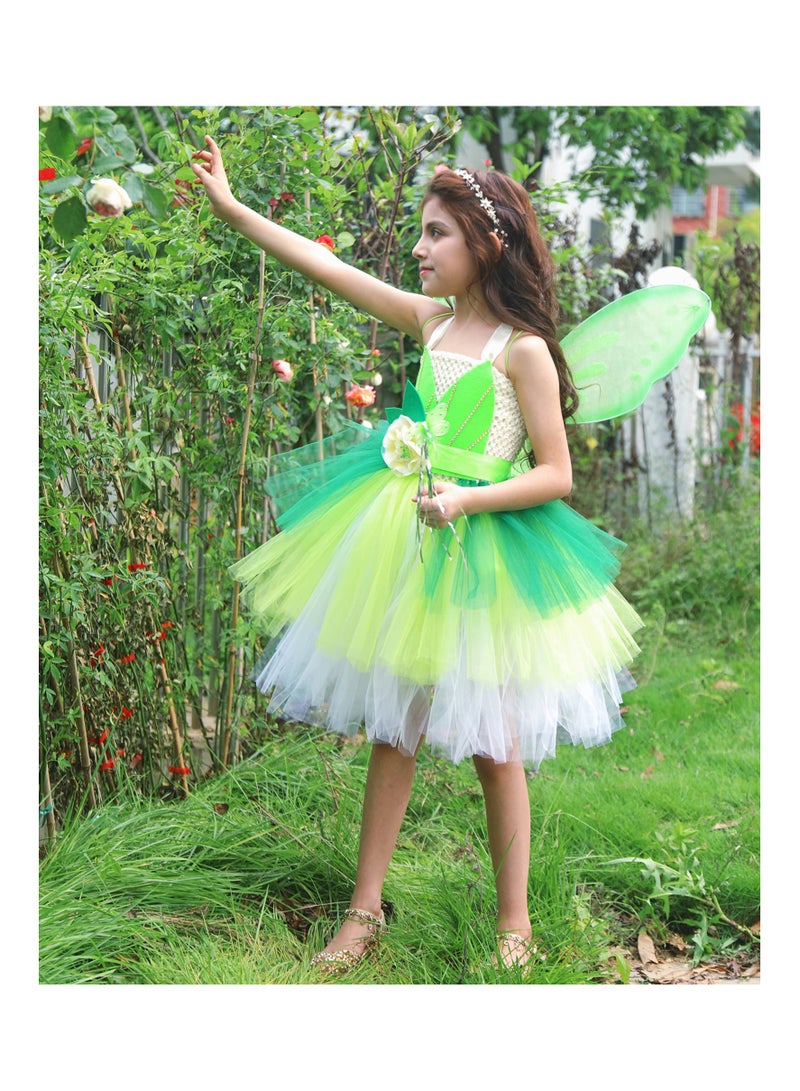Zikra Girls Princess Tutu Dress with Fairy Wings and Star Cane Forest Gauze Skirt Spirit Fluffy Birthday Party Up Clothes Gifts Children Size L for 5-6 Years Old - Image 3