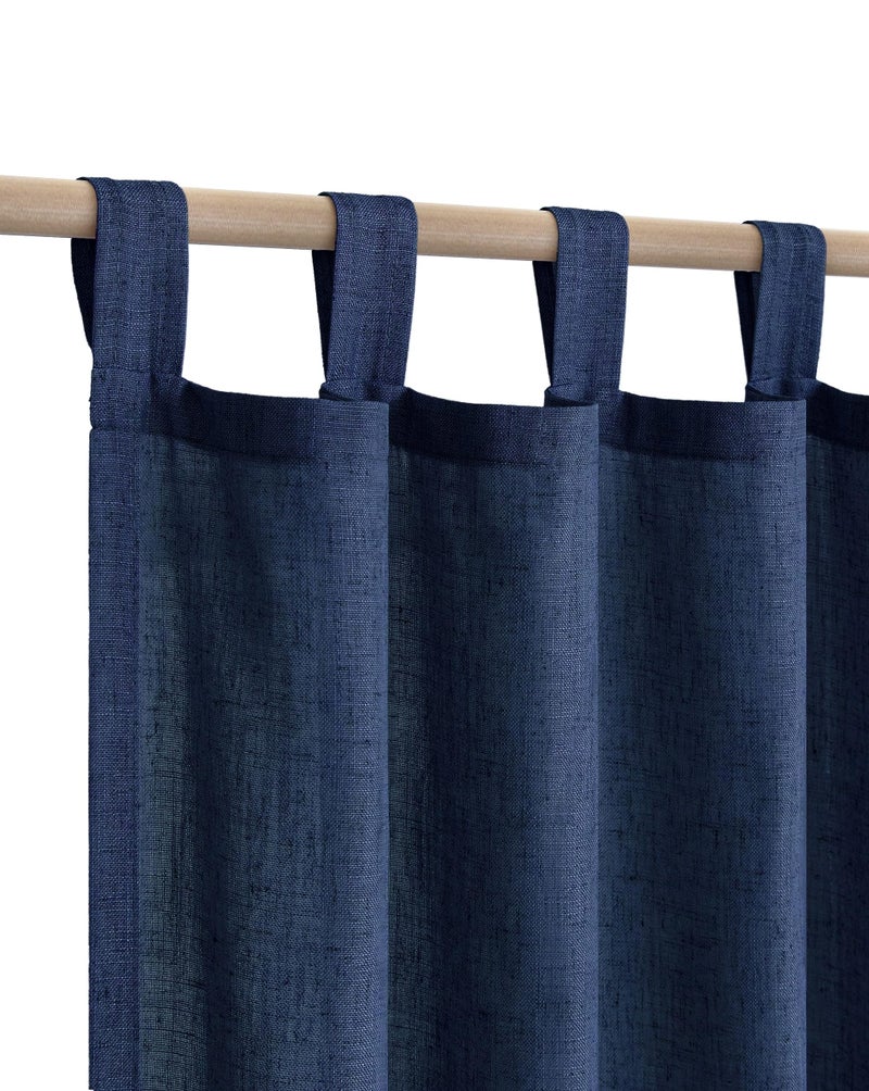 Navy Blue Curtains 84 Inch Length for Living Room 2 Panels Tab Top Window Drapes Light Filtering Semi Sheer Indigo Dark Blue Linen Curtain for Bedroom Boys Men Nautical Farmhouse Boho Decor 52x84 Long