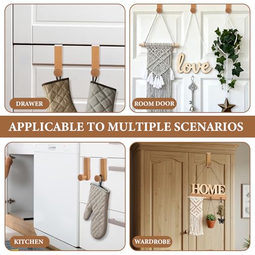 Fiwochic 4 Pcs Wooden Cubicle Hooks, 3 Inch Over The Cabinets Door Towel Holder Heavy Duty Wood Coat Hangers Natural Rustic White Steel Wooden Hook for Wardrobe Cupboard Drawer Kitchen Bathroom - Image 3