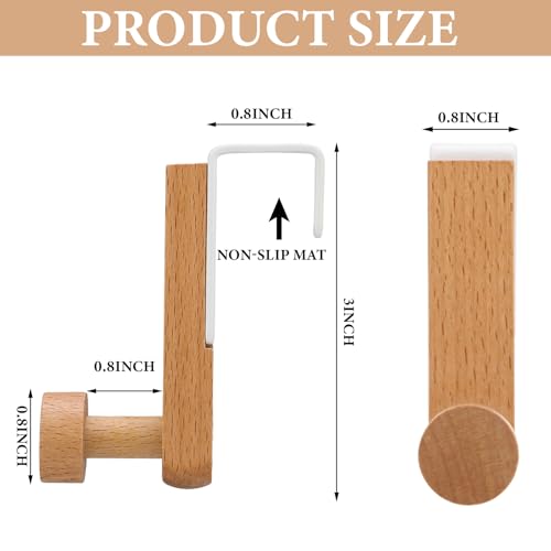 Fiwochic 4 Pcs Wooden Cubicle Hooks, 3 Inch Over The Cabinets Door Towel Holder Heavy Duty Wood Coat Hangers Natural Rustic White Steel Wooden Hook for Wardrobe Cupboard Drawer Kitchen Bathroom - Image 2