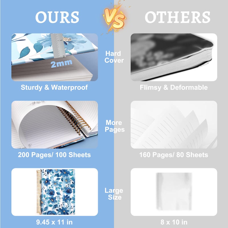 CAGIE Hardcover Spiral Notebook 8.5 x 11 Spiral Journal Notebooks College Ruled with Large Pockets Aesthetic Floral Note Book Spiral Bound Journals for Note Taking Women Writing School, 200 Pages - Image 3