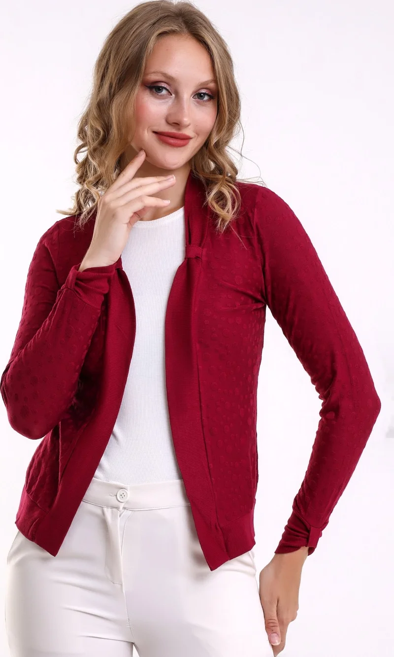 Şiir Poem Women's Long Sleeve Collar Edge Band Detailed Open Front Jacquard Combed Cotton Short Cardigan