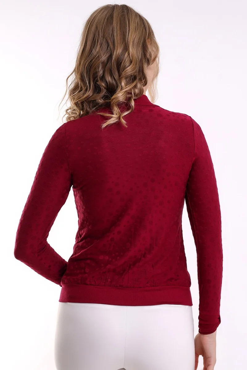Şiir Poem Women's Long Sleeve Collar Edge Band Detailed Open Front Jacquard Combed Cotton Short Cardigan