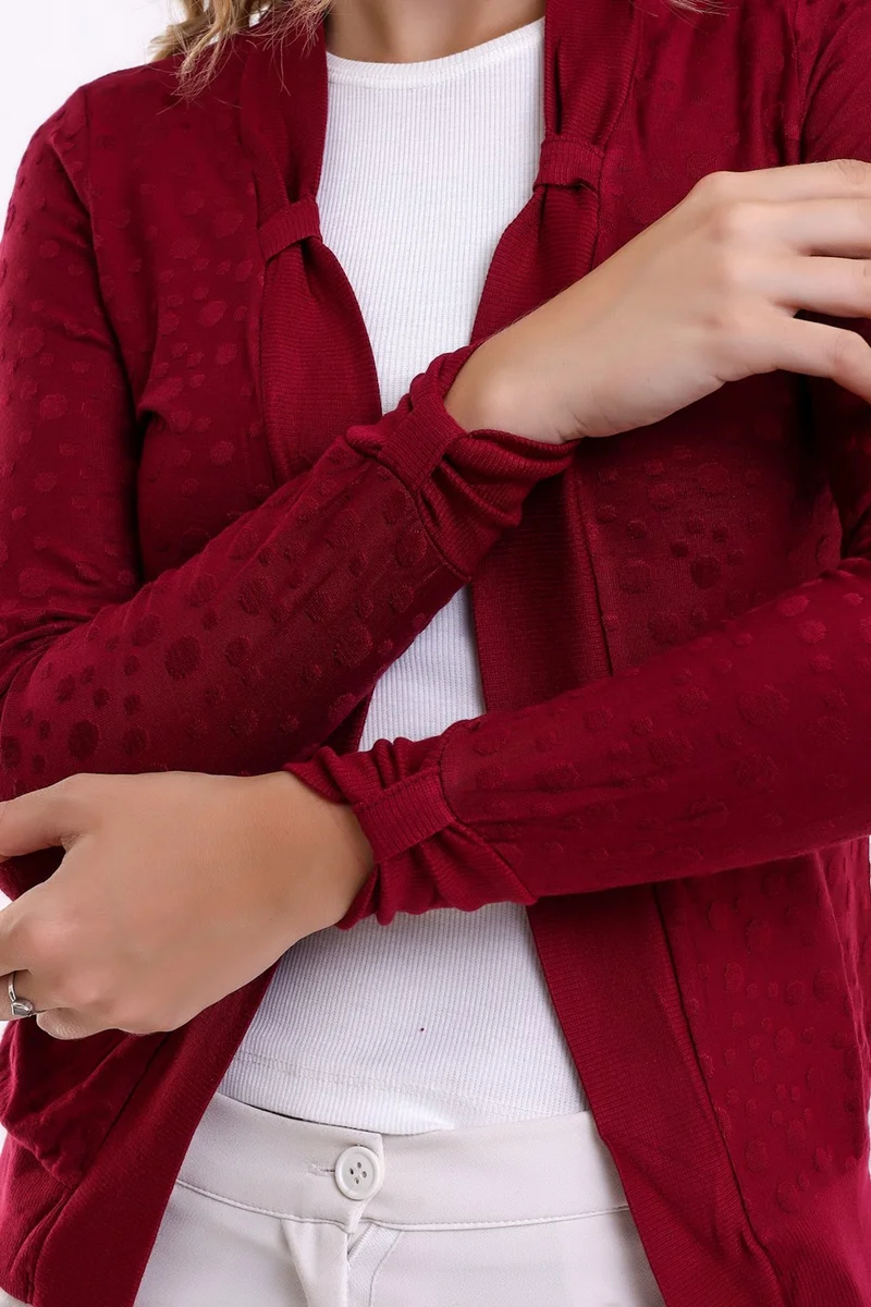 Şiir Poem Women's Long Sleeve Collar Edge Band Detailed Open Front Jacquard Combed Cotton Short Cardigan
