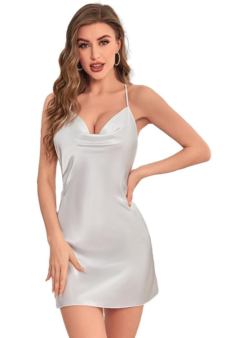 Sthxyfaith Sleepwear Womens Satin Silk Pajamas for Women Sexy Lace Nightgown Cami Backless Lingerie Nightwear - Image 1